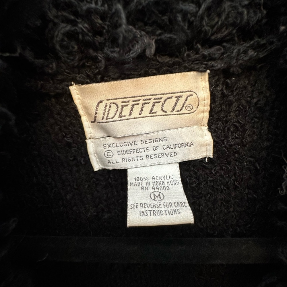 Vintage 90’s/Y2K Sideeffects Black Fuzzy Open Front Long Cardigan Size Medium - Picture 2 of 5